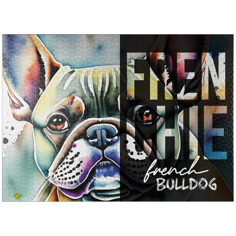 puzzleplate Abstract Watercolor: French Bulldog Portrait Collage, Wildlife Canvas 1000 Jigsaw Puzzle