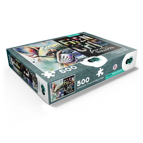 Abstract Watercolor: French Bulldog Portrait Collage, Wildlife Canvas 500 Jigsaw Puzzle box view1