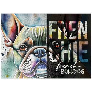 puzzleplate Abstract Watercolor: French Bulldog Portrait Collage, Wildlife Canvas 500 Jigsaw Puzzle