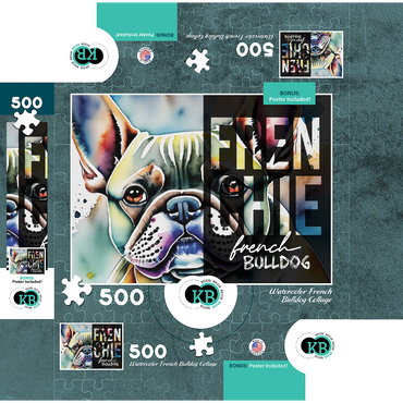 Abstract Watercolor: French Bulldog Portrait Collage, Wildlife Canvas 500 Jigsaw Puzzle box 3D Modell