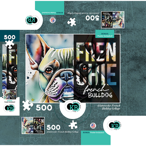 Abstract Watercolor: French Bulldog Portrait Collage, Wildlife Canvas 500 Jigsaw Puzzle box 3D Modell