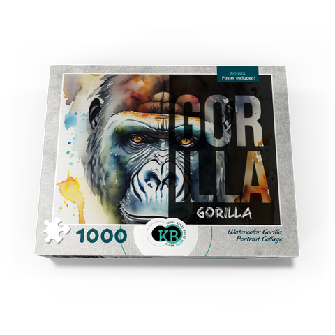 Abstract Watercolor: Gorilla Portrait Collage, Wildlife Canvas 1000 Jigsaw Puzzle box view3