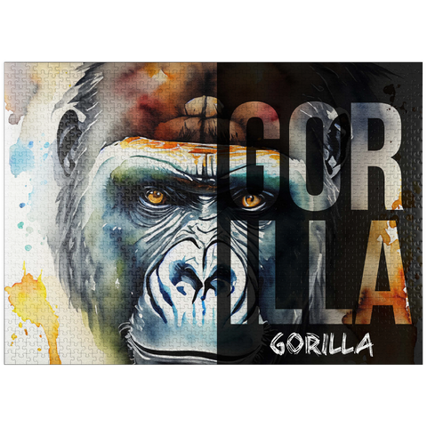 puzzleplate Abstract Watercolor: Gorilla Portrait Collage, Wildlife Canvas 1000 Jigsaw Puzzle
