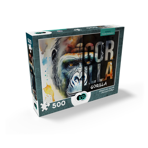 Abstract Watercolor: Gorilla Portrait Collage, Wildlife Canvas 500 Jigsaw Puzzle box view2