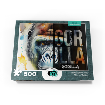Abstract Watercolor: Gorilla Portrait Collage, Wildlife Canvas 500 Jigsaw Puzzle box view3