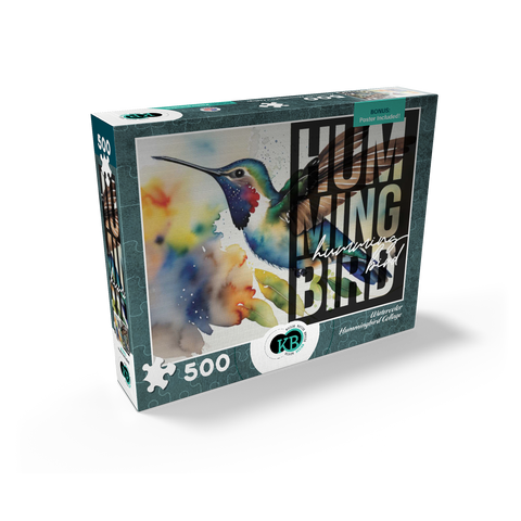 Abstract Watercolor: Hummingbird Collage, Wildlife Canvas 500 Jigsaw Puzzle box view2