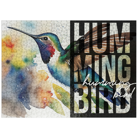 puzzleplate Abstract Watercolor: Hummingbird Collage, Wildlife Canvas 500 Jigsaw Puzzle