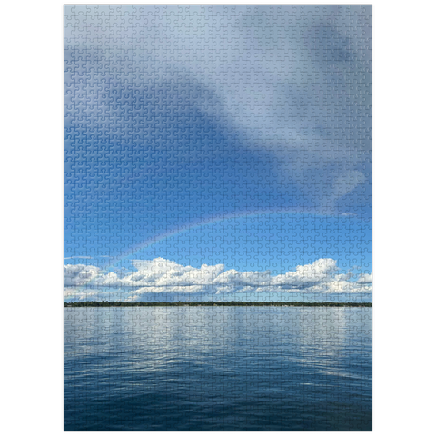 puzzleplate Nature Photography: Double Rainbow Horizon over Lake 1000 Jigsaw Puzzle