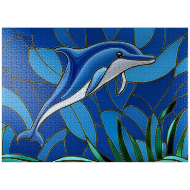 puzzleplate Stained Glass: Blue Dolphin 1000 Jigsaw Puzzle