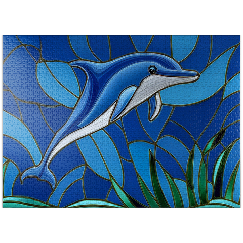 puzzleplate Stained Glass: Blue Dolphin 1000 Jigsaw Puzzle