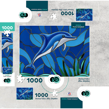 Stained Glass: Blue Dolphin 1000 Jigsaw Puzzle box 3D Modell