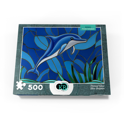 Stained Glass: Blue Dolphin 500 Jigsaw Puzzle box view3
