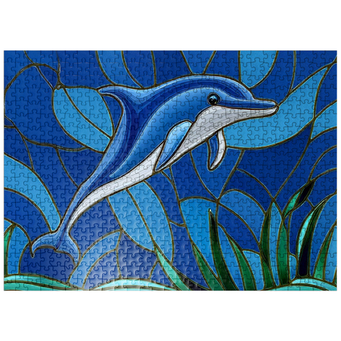puzzleplate Stained Glass: Blue Dolphin 500 Jigsaw Puzzle