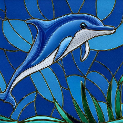 Stained Glass: Blue Dolphin 500 Jigsaw Puzzle 3D Modell