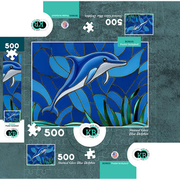 Stained Glass: Blue Dolphin 500 Jigsaw Puzzle box 3D Modell