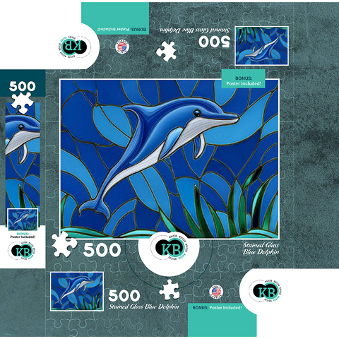 Stained Glass: Blue Dolphin 500 Jigsaw Puzzle box 3D Modell