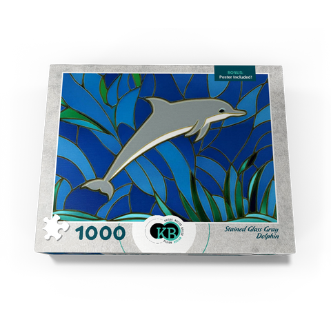 Stained Glass: Gray Dolphin 1000 Jigsaw Puzzle box view3