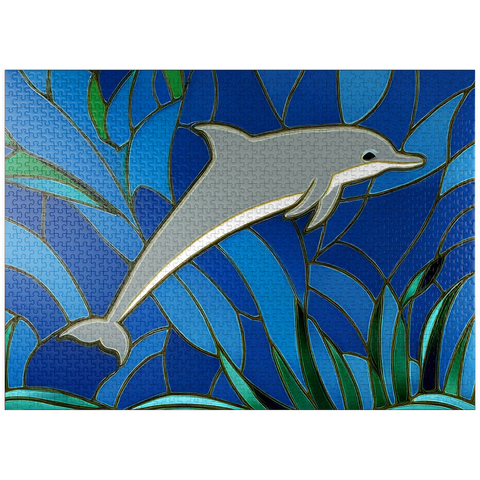 puzzleplate Stained Glass: Gray Dolphin 1000 Jigsaw Puzzle