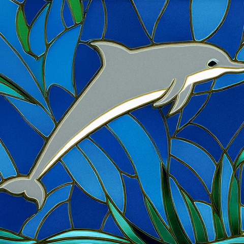Stained Glass: Gray Dolphin 1000 Jigsaw Puzzle 3D Modell