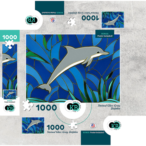 Stained Glass: Gray Dolphin 1000 Jigsaw Puzzle box 3D Modell