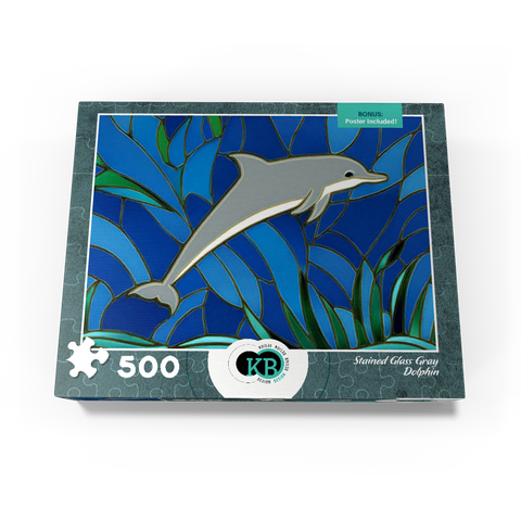 Stained Glass: Gray Dolphin 500 Jigsaw Puzzle box view3