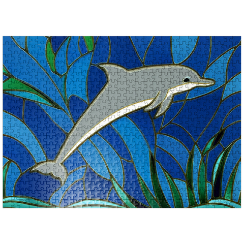 puzzleplate Stained Glass: Gray Dolphin 500 Jigsaw Puzzle