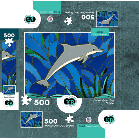 Stained Glass: Gray Dolphin 500 Jigsaw Puzzle box 3D Modell