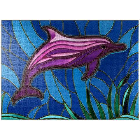 puzzleplate Stained Glass: Purple Dolphin 1000 Jigsaw Puzzle