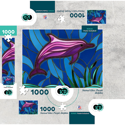Stained Glass: Purple Dolphin 1000 Jigsaw Puzzle box 3D Modell