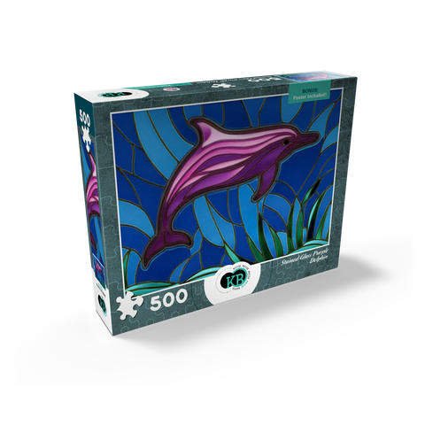 Stained Glass: Purple Dolphin 500 Jigsaw Puzzle box view2