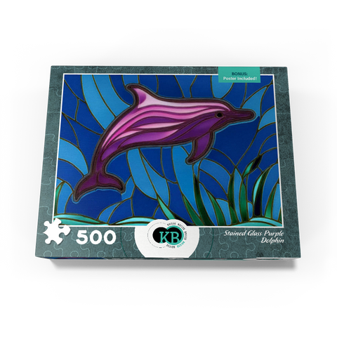 Stained Glass: Purple Dolphin 500 Jigsaw Puzzle box view3