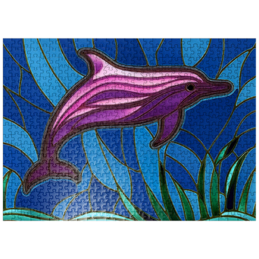 puzzleplate Stained Glass: Purple Dolphin 500 Jigsaw Puzzle