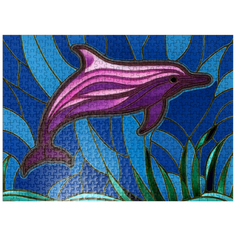 puzzleplate Stained Glass: Purple Dolphin 500 Jigsaw Puzzle