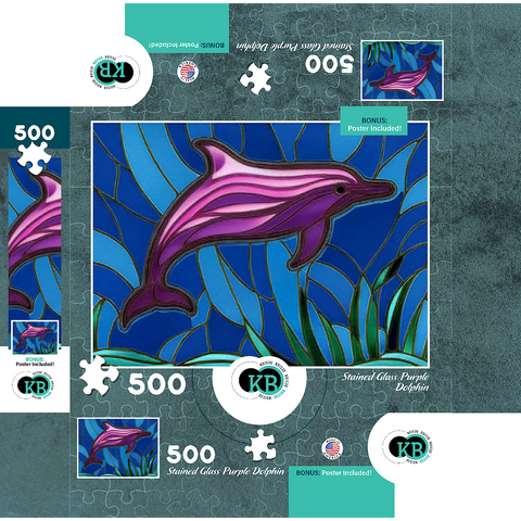Stained Glass: Purple Dolphin 500 Jigsaw Puzzle box 3D Modell