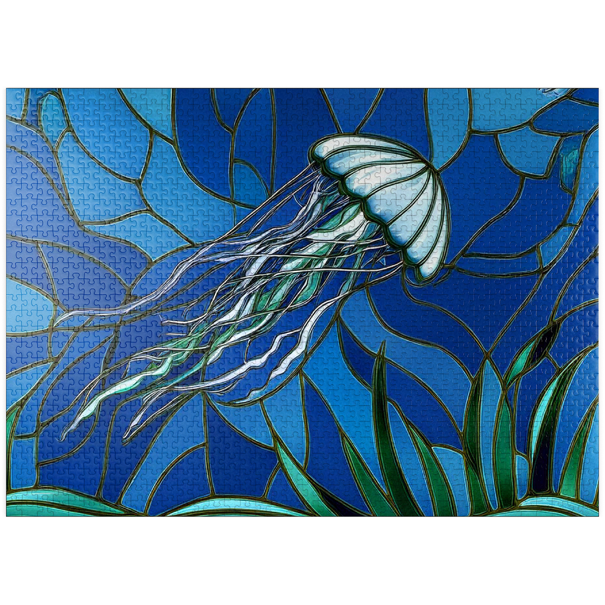 Stained Glass: Teal Jellyfish – MyPuzzle.com USA Stained Glass: Teal Jellyfish – MyPuzzle.com USA