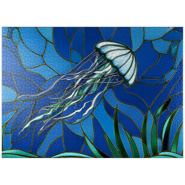 puzzleplate Stained Glass: Teal Jellyfish 1000 Jigsaw Puzzle