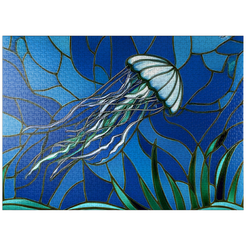 puzzleplate Stained Glass: Teal Jellyfish 1000 Jigsaw Puzzle