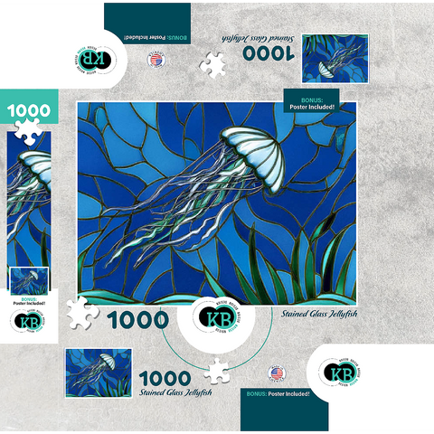 Stained Glass: Teal Jellyfish 1000 Jigsaw Puzzle box 3D Modell