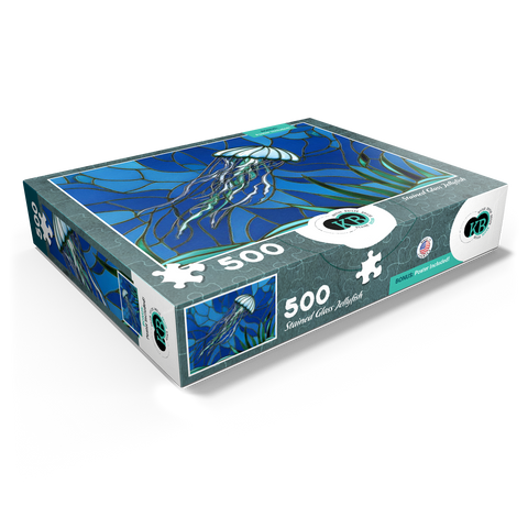 Stained Glass: Teal Jellyfish 500 Jigsaw Puzzle box view1