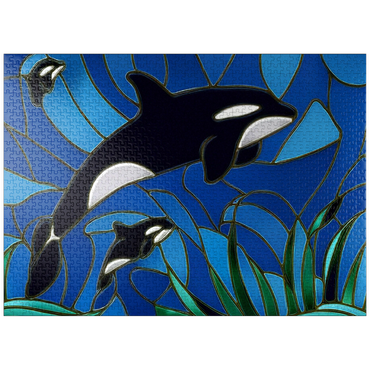puzzleplate Stained Glass: Orca, Killer Whale with Calves 1000 Jigsaw Puzzle