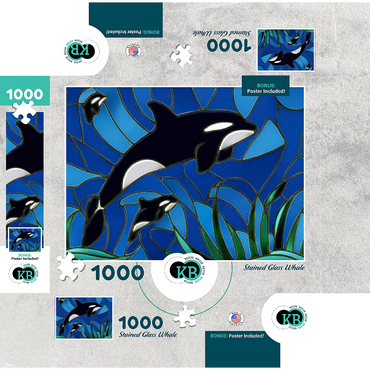 Stained Glass: Orca, Killer Whale with Calves 1000 Jigsaw Puzzle box 3D Modell