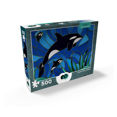 Stained Glass: Orca, Killer Whale with Calves 500 Jigsaw Puzzle box view2
