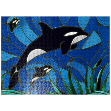 puzzleplate Stained Glass: Orca, Killer Whale with Calves 500 Jigsaw Puzzle