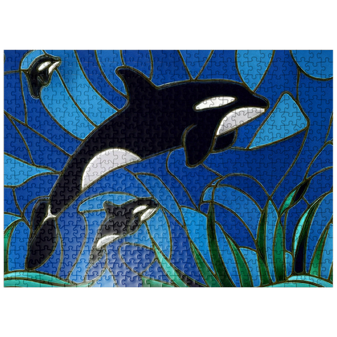 puzzleplate Stained Glass: Orca, Killer Whale with Calves 500 Jigsaw Puzzle