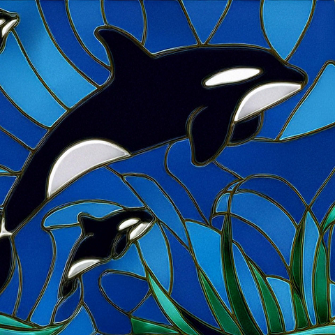 Stained Glass: Orca, Killer Whale with Calves 500 Jigsaw Puzzle 3D Modell