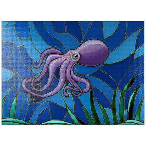 puzzleplate Stained Glass: Purple Octopus 1000 Jigsaw Puzzle