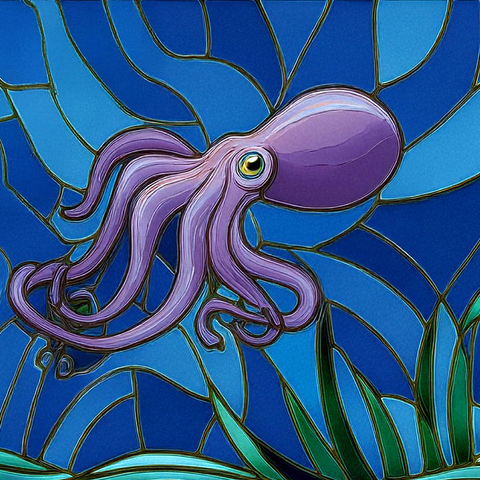Stained Glass: Purple Octopus 1000 Jigsaw Puzzle 3D Modell