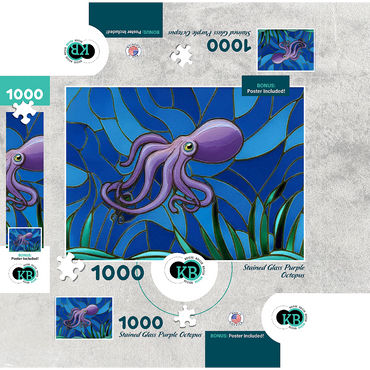 Stained Glass: Purple Octopus 1000 Jigsaw Puzzle box 3D Modell