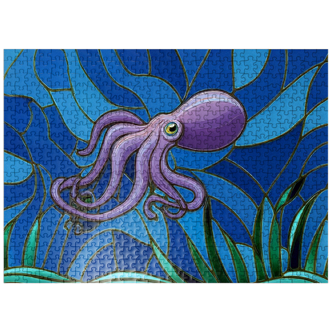puzzleplate Stained Glass: Purple Octopus 500 Jigsaw Puzzle