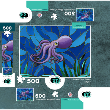 Stained Glass: Purple Octopus 500 Jigsaw Puzzle box 3D Modell